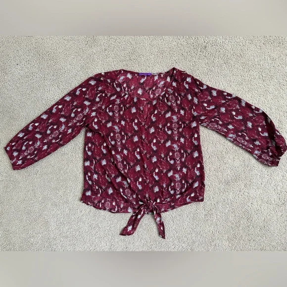West Kei Burgundy Patterned Blouse • Elegant Print • Size S - Picture 3 of 10